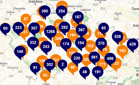 Mapa poboček Sazky